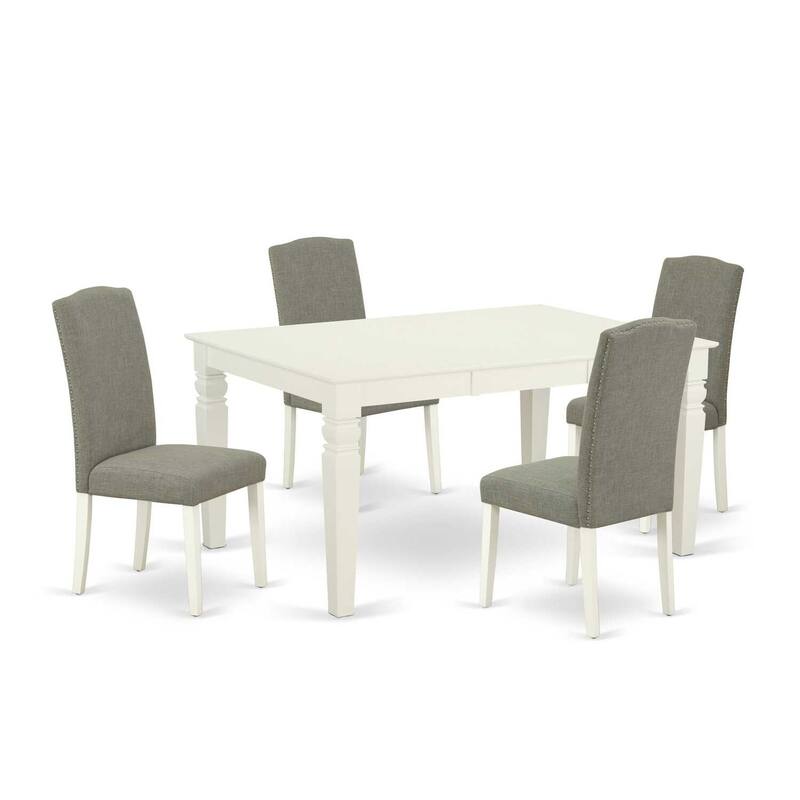 Rectangle Kitchen Table Set - 5Pc Dining Table with Chairs - Antique Appeal - 42/60 Inch Table & Linen White Legs