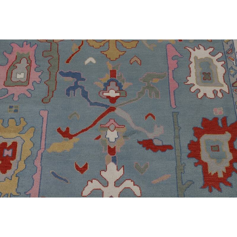 Blue Oushak Oriental Area Rug Handmade Wool Carpet - 9'2"x 11'11"