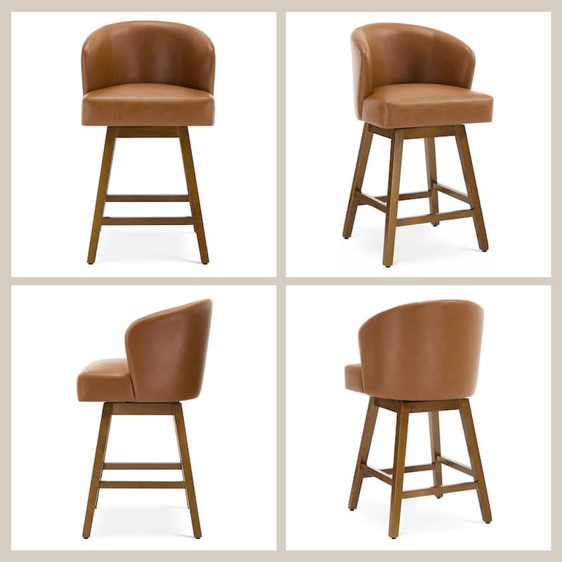 26 Inch Upholstered Swivel Counter Height Bar Stools with Back and Solid Wood Frame - 37.8"H x 20.9"W x 21.3"D