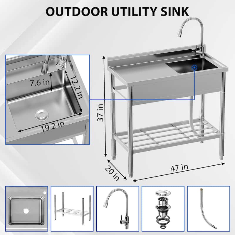 Stainless Steel Sink, with Workbench, Hot & Cold Hoses