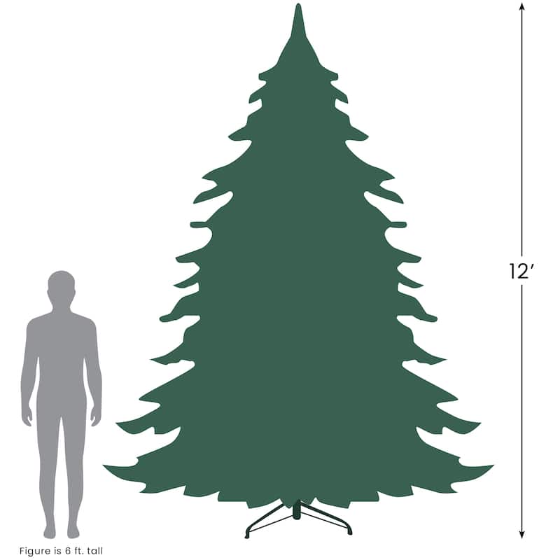 12' Slim Pine Heavily Flocked Artificial Christmas Tree, Clear Lights - over-10-feet
