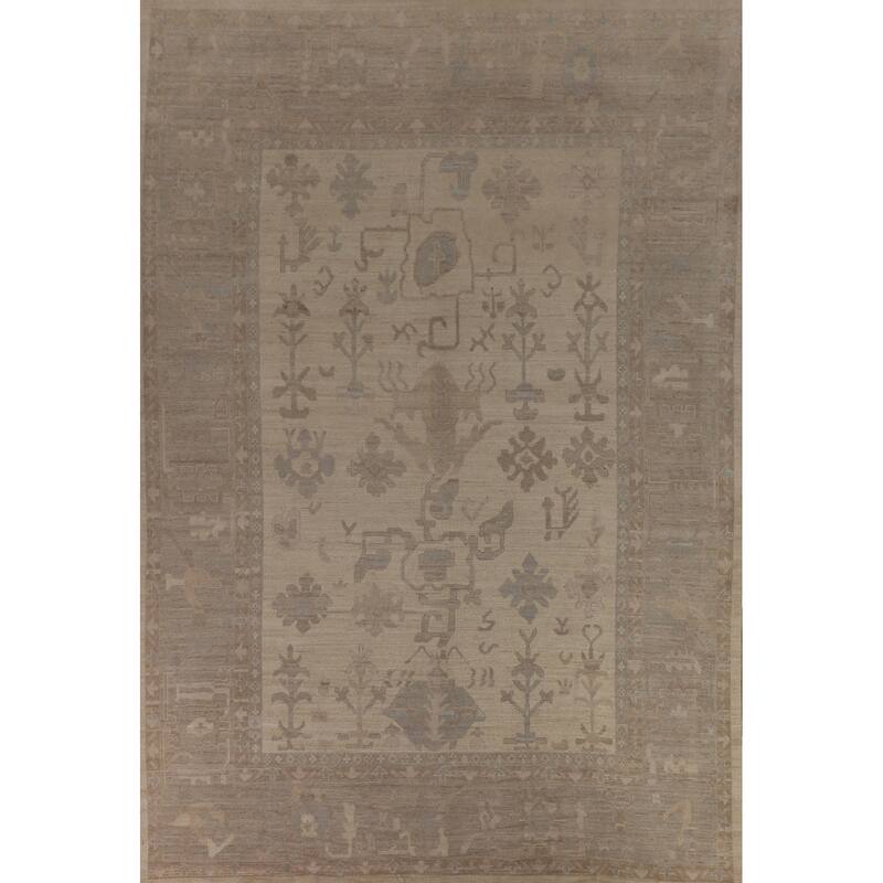 Vegetable Dye Oushak Oriental Large Rug Handmade Beige Wool Carpet - 10'5"x 14'4"
