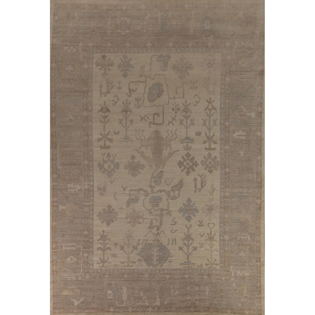 Vegetable Dye Oushak Oriental Large Rug Handmade Beige Wool Carpet - 10'5"x 14'4"