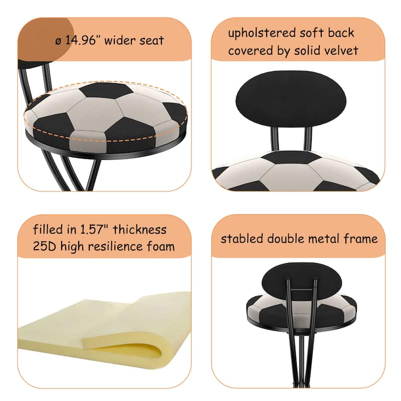 Upholstered S-shaped Barstools Set of 2 Velvet Counter Bar Stools Football Print Round Dining Stool