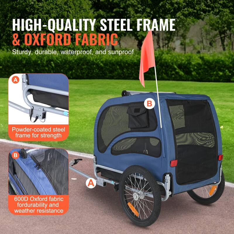 Dog Bike Trailer, Pet Cart Bicycle Carrier, Easy Folding Frame with Quick Release Wheels, Universal Bicycle Coupler