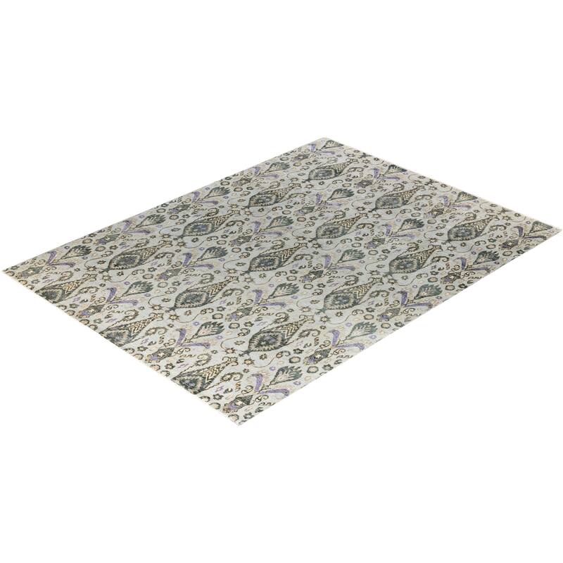 Ikat One-of-a-Kind Hand-Knotted Area Rug, Gray - 9' 0" x 12' 2"