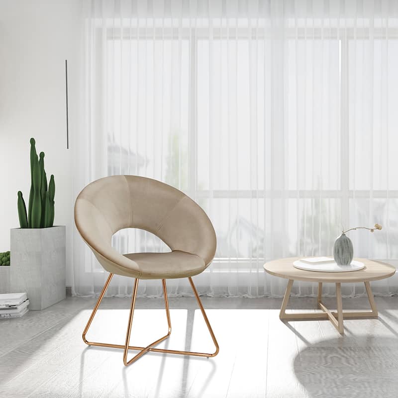Modern Velvet Upholstered Accent Chair Vanity Leisure Chair - Single - Khaki