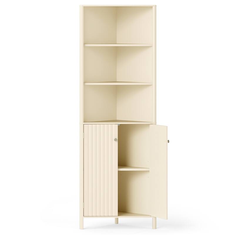 Gymax 68'' Tall Corner Cabinet w/ 5 Shelves & 2 Fluted Doors