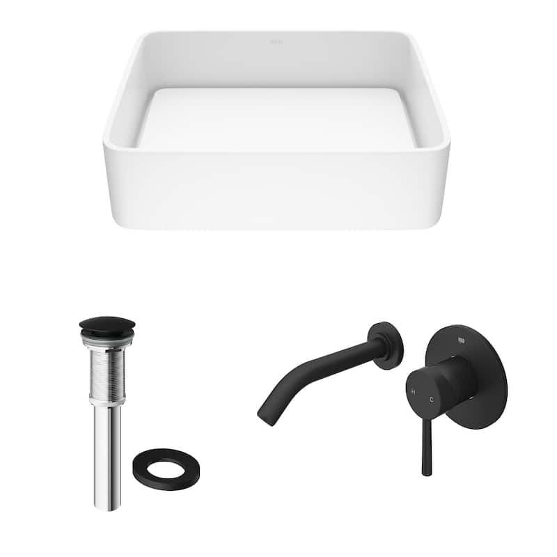 VIGO Jasmine 18"L x 15"W MatteStone Vessel Sink and Olus Wall Mount Faucet Set