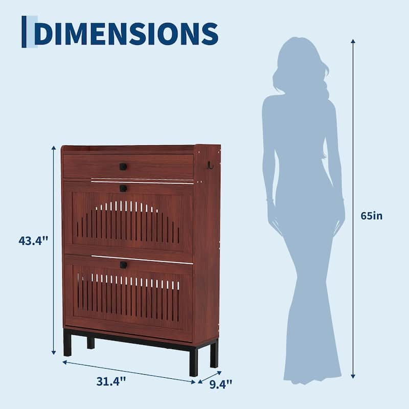 Freestanding 2 Flip Drawer Shoe Cabinet Organizer for Entryway, Hallway, Living Room