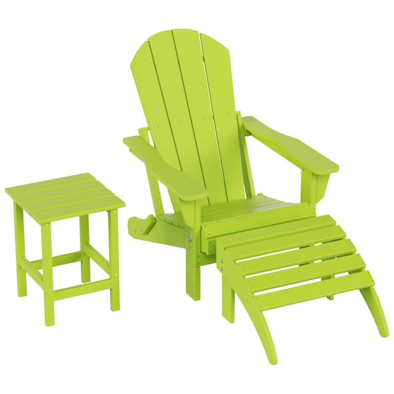 Polytrends Laguna Hdpe All Weather Outdoor Patio Foldable Adirondack Chair With Ottoman And Side Table (3-Piece Set)