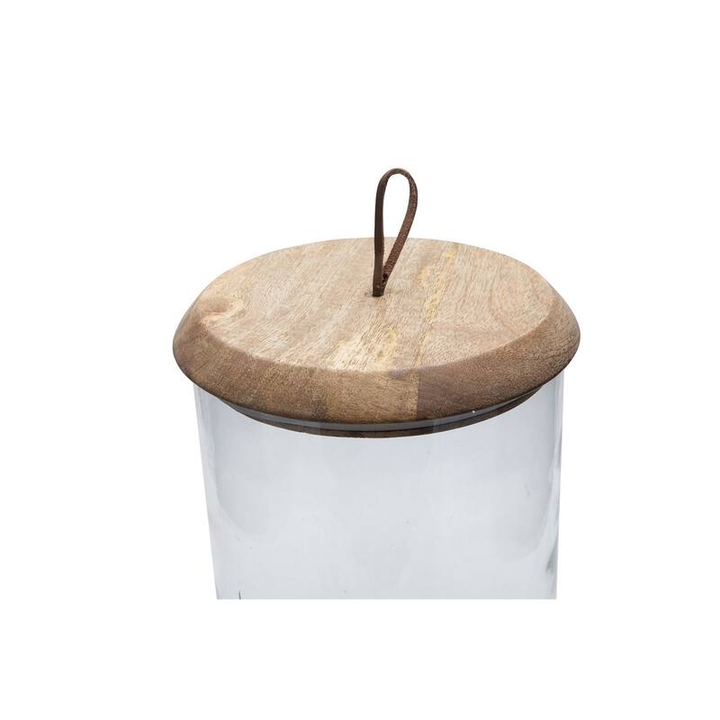 Lg. Mango Wood and Glass Covered Jar H10"