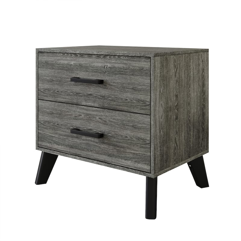 CraftPorch Corduroy 4-pieces Mid-Century Modern Black Bed with Dark Grey Furniture Bedroom Set
