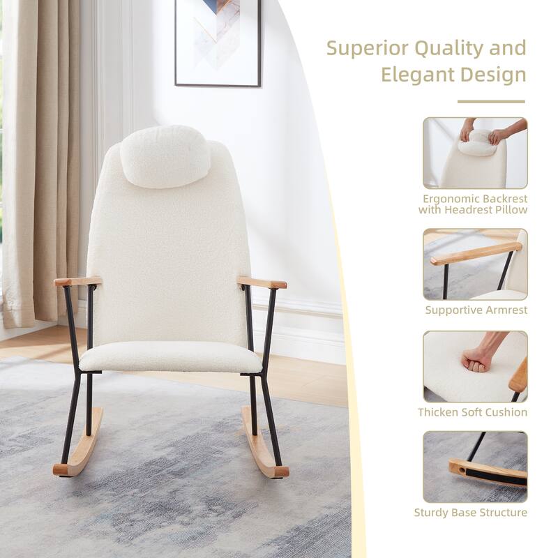 Accent Rocking Chair with Adjustable Headrest Pillow
