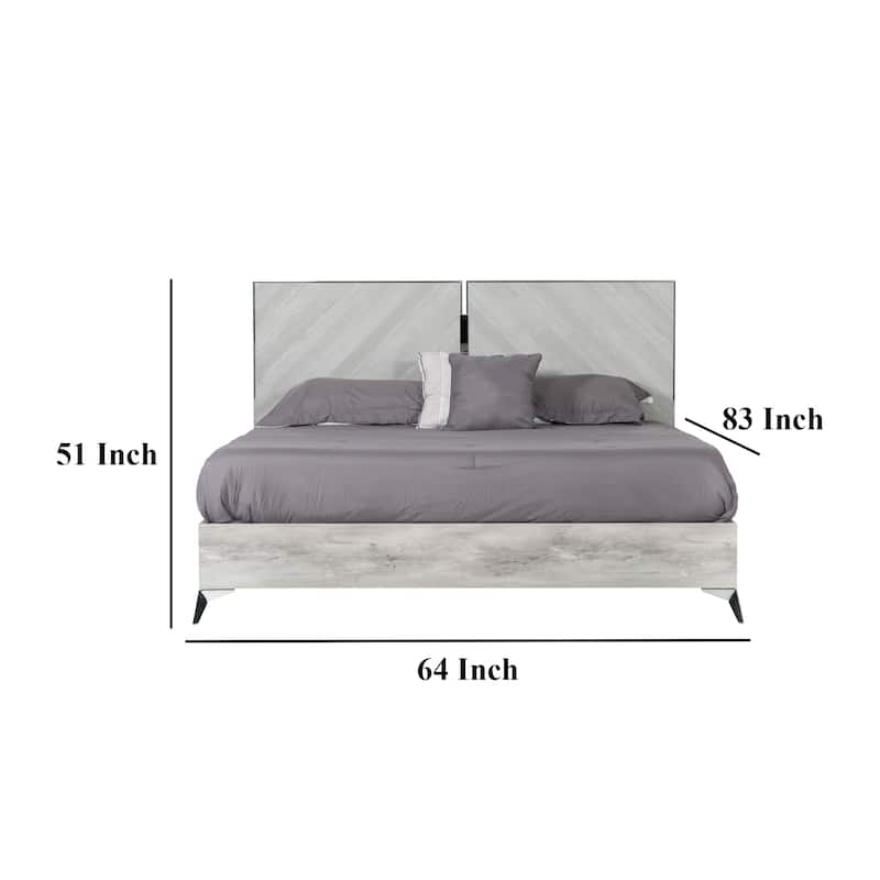 Jecky King Size Bed, Low Profile, Angled Legs, Italian Inspired Gray