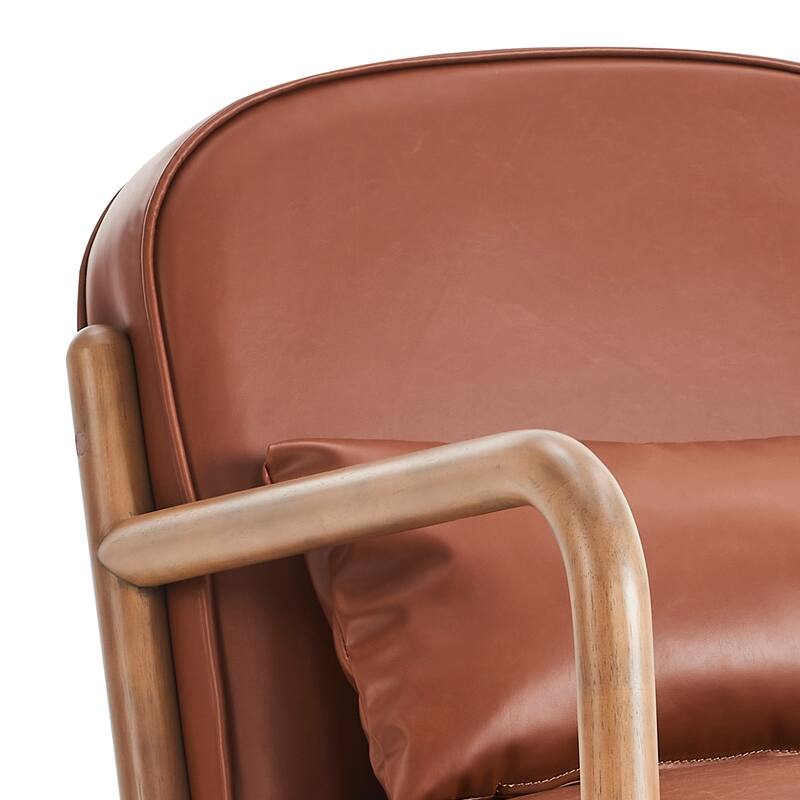 Mid-Century Modern Faux Leather & Solid Wood Accent Chair