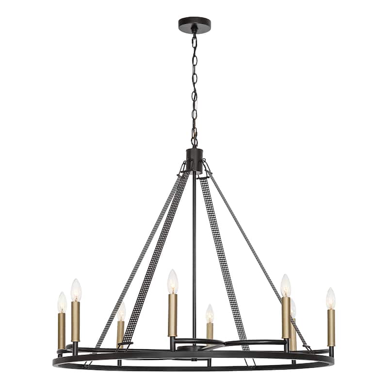 Modern 8 - Light Wagon Wheel Candle Style Chandelier - 36.22"x36.22"x31.69"