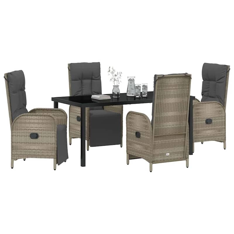 vidaXL Garden Dining Set with Cushion Grey Poly Rattan