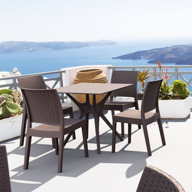 31.5" Brown Solid Square Patio Dining Table