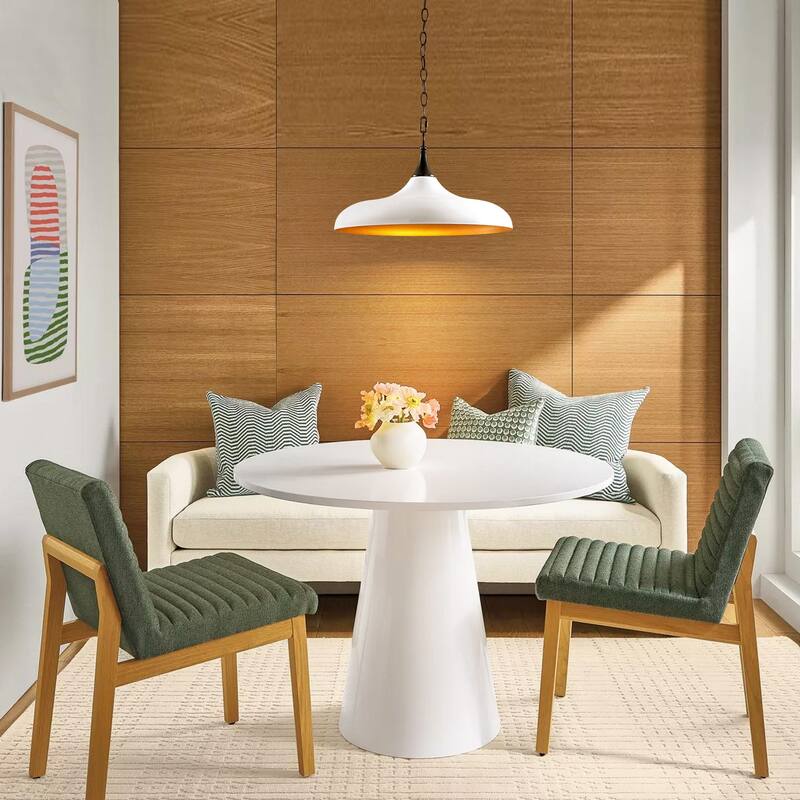 1-Light Modern White and Gold Dome Pot Lid Pendant Light - 17.72 in. W x 10.24 in. H