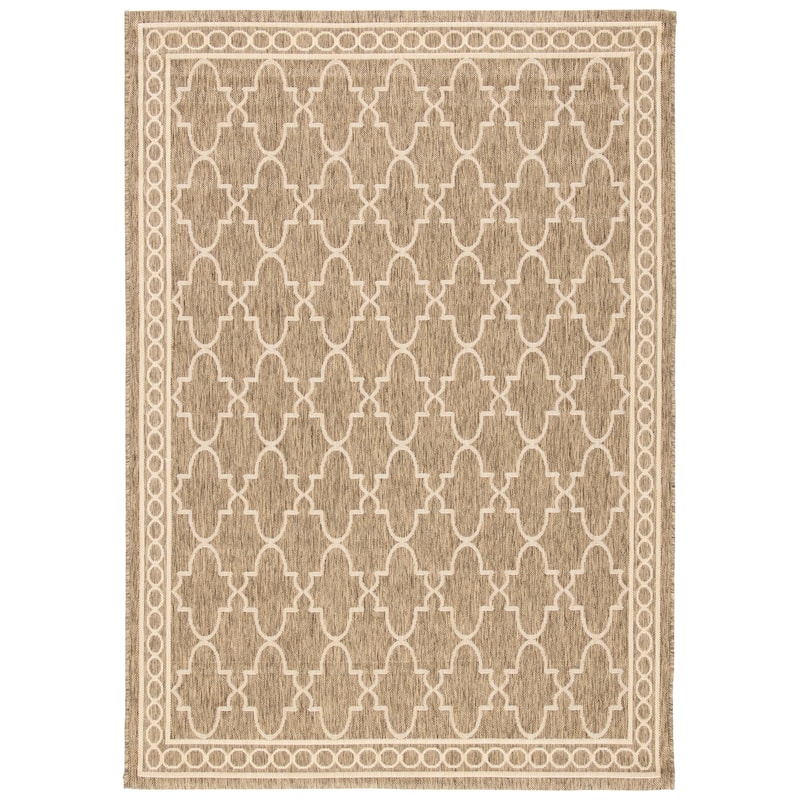 SAFAVIEH Courtyard Denis Trellis Indoor/ Outdoor Waterproof Patio Backyard - 5' 3" x 7' 7" - Dark Beige/Beige - Rectangle