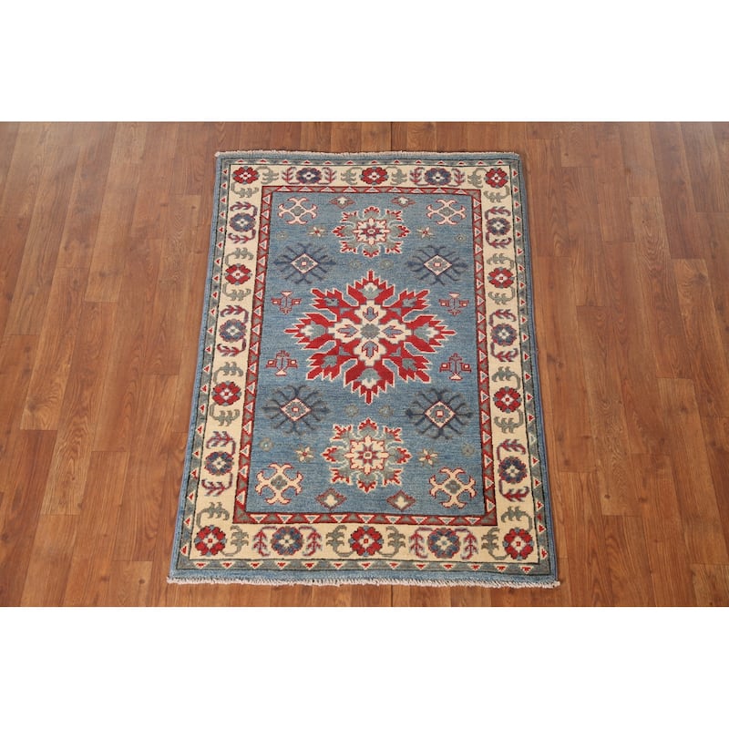 Blue Kazak Oriental Accent Rug Handmade Wool Carpet - 2'8" x 3'10"