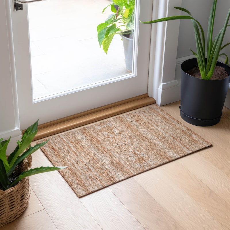 Machine Washable Indoor/ Outdoor Chantille Tribal Boho Rug - Copper - 1'8" x 2'6"