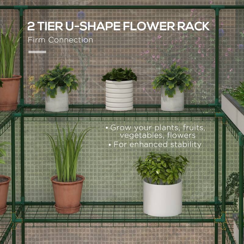 Portable Greenhouse, Water/UV Resistant Walk-In Small Outdoor Greenhouse with 2 Tier U-Shaped Flower Rack Shelves