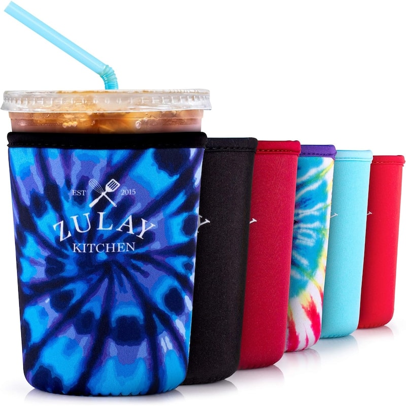 Zulay Kitchen Reusable Iced Coffee Sleeve (22oz to 24oz) - Blue Tie Dye