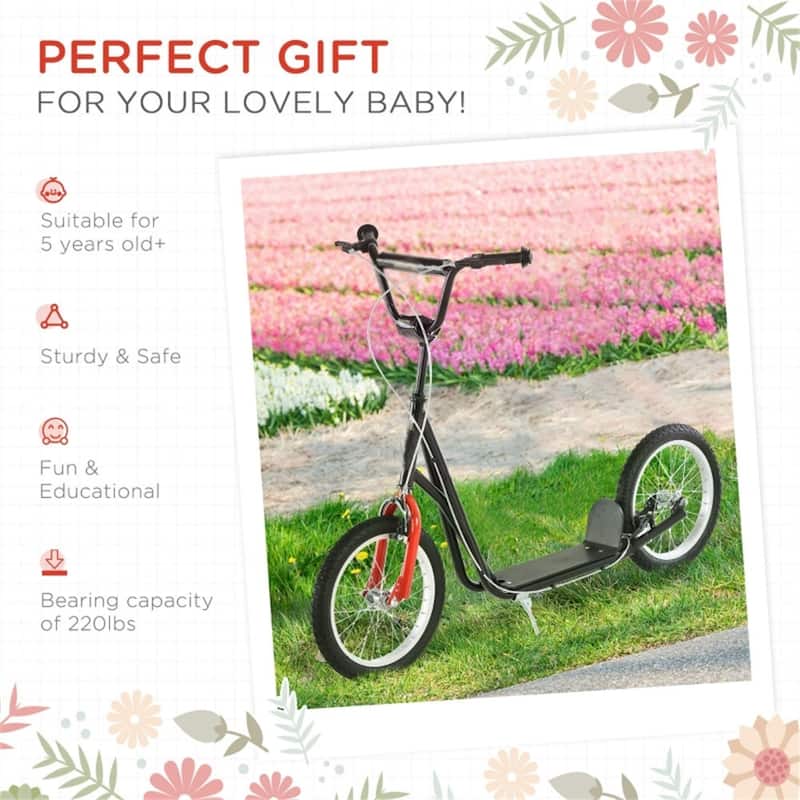 Children’s Ride-On Scooter with Soft Grip Handlebar and Anti-Slip Foot Deck for Outdoor Use - 54.75"L x 22.75"W x 35.5"-37.75"H