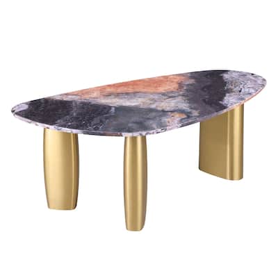 Furniture of America Luvien Modern Multi-Color Sintered Stone Top Oval Dining Table with Gold Legs