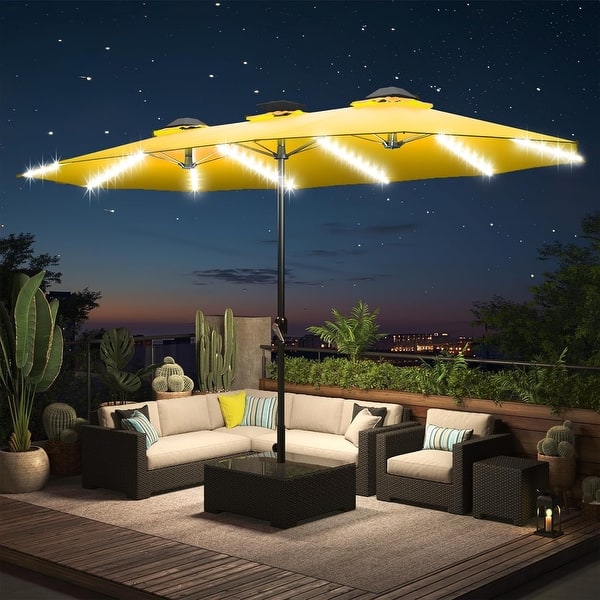 10x10 patio umbrella with lights Boyel Living 10x10 ft. 360Rotation Square Cantilever Patio Umbrella with LED Light