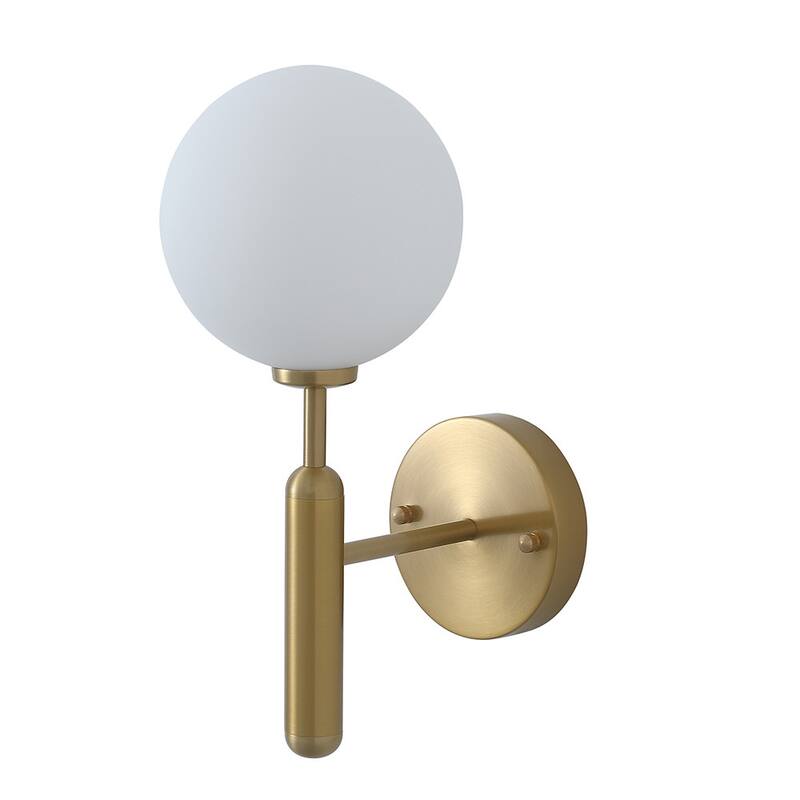 Modern Gold 1-Light Wall Sconce with White Globe Glass Design