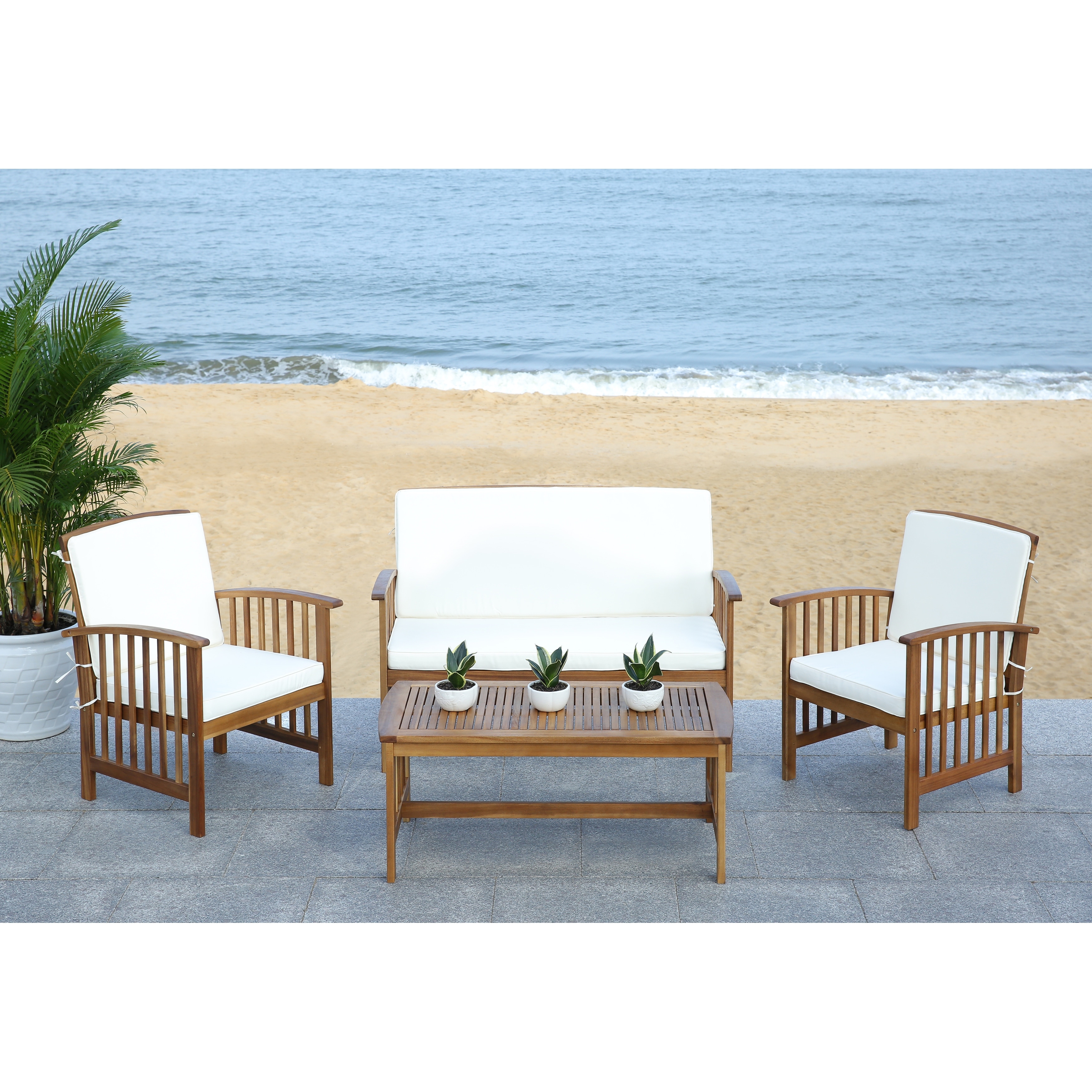 Safavieh rocklin outdoor contemporary 4 piece living set with new arrivals cushion