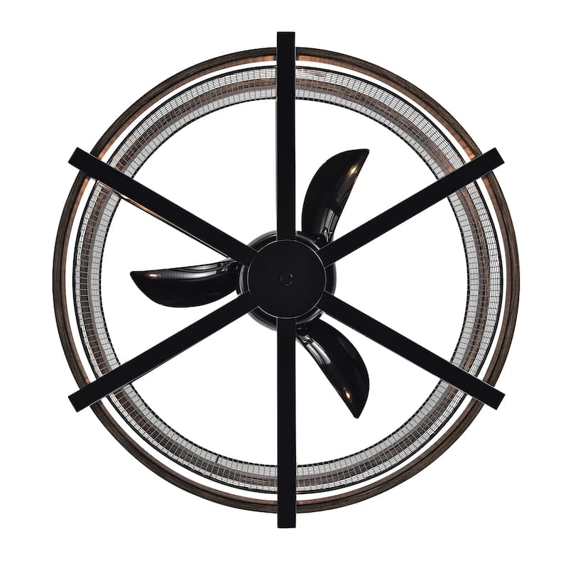 Samual Wood Grain Ceiling Fan 31-Inch 6-Light Geometric Metal Drum Shade (Includes Remote)