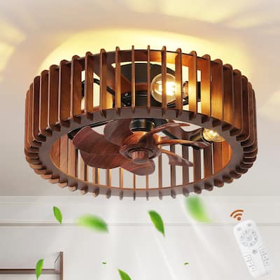 20" Ceiling Fan with Lantern for Kitchen, Farmhouse, Bedroom Ceiling Lights (6 Speeds, 1/2/4 Hour Timer) - Walnut