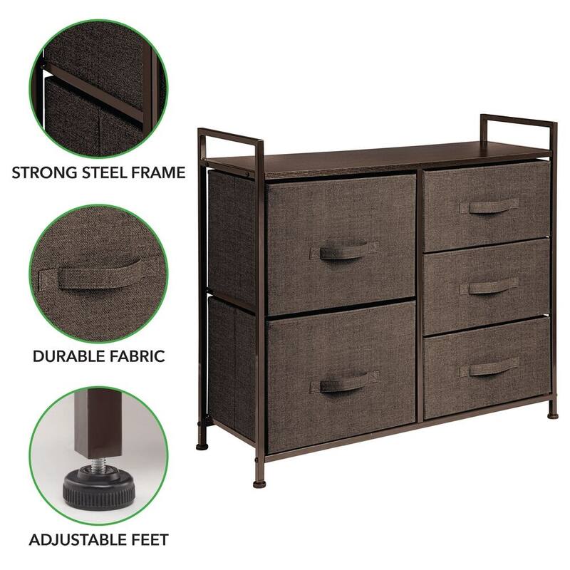 mDesign Wide Dresser Storage Tower Organizer Unit, 5 Drawers