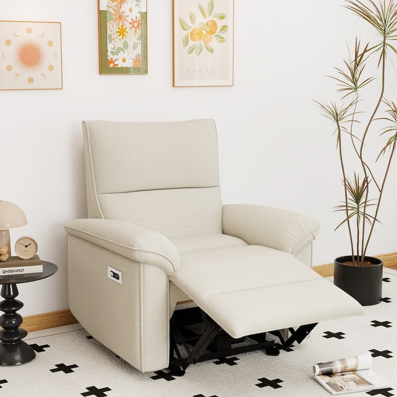 GDFStudio - Zero Wall Snowflake Velvet Power Recliner with USB Type-C