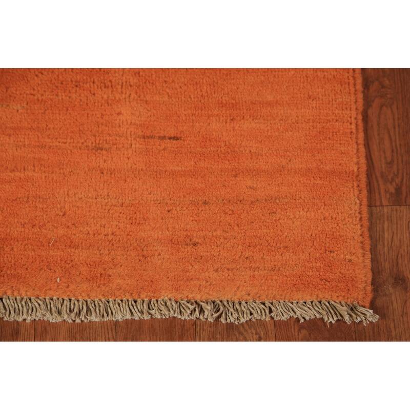 Orange Gabbeh Oriental Rug Handmade Wool Carpet - 3'5" x 4'11"