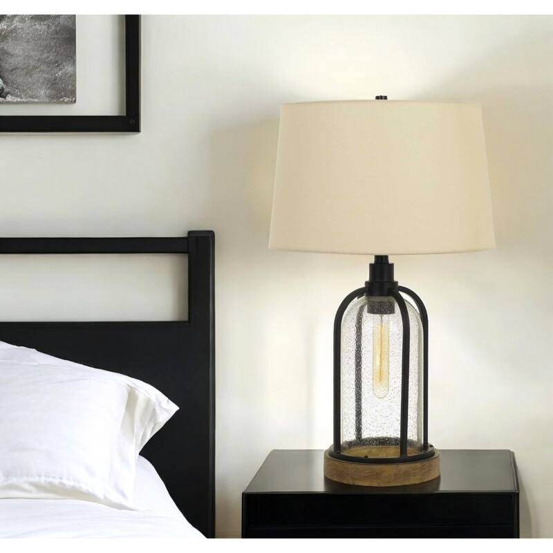 Globe Table Lamp with Two Lights and Eggshell Linen Shade for Bedroom - 16" x 16" x 27" - Brown
