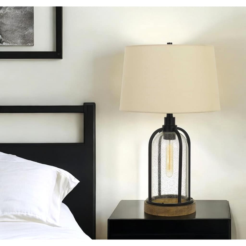 Globe Table Lamp with Two Lights and Eggshell Linen Shade for Bedroom - 16" x 16" x 27"