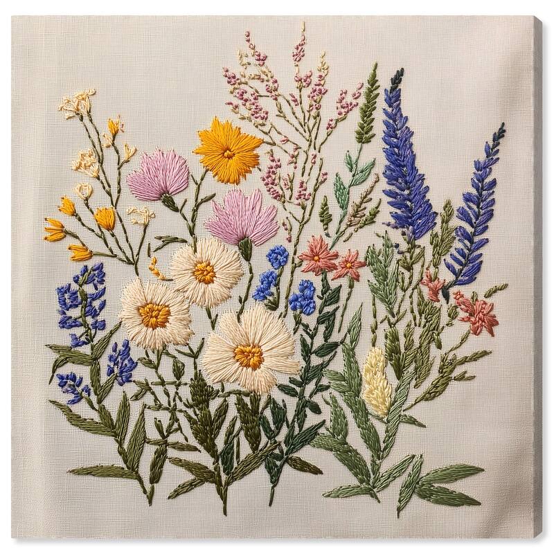 Needlepoint Prairie Posy Canvas by Art Remedy, Gallery Wrapped - 20" x 20"