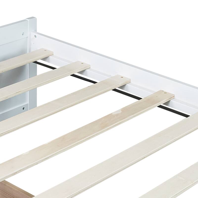 Wooden Twin Size Kids Bed with 2 Drawers, Solid Rubber Wood Platform Bed Frame, No Box Spring Needed