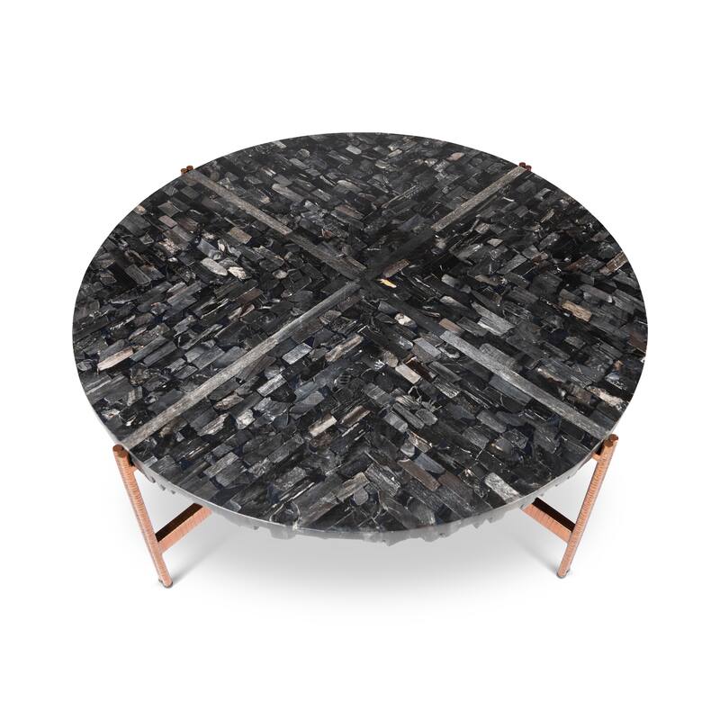 Relique - Jenna Coffee Table - Natural Dark Top - Copper Base