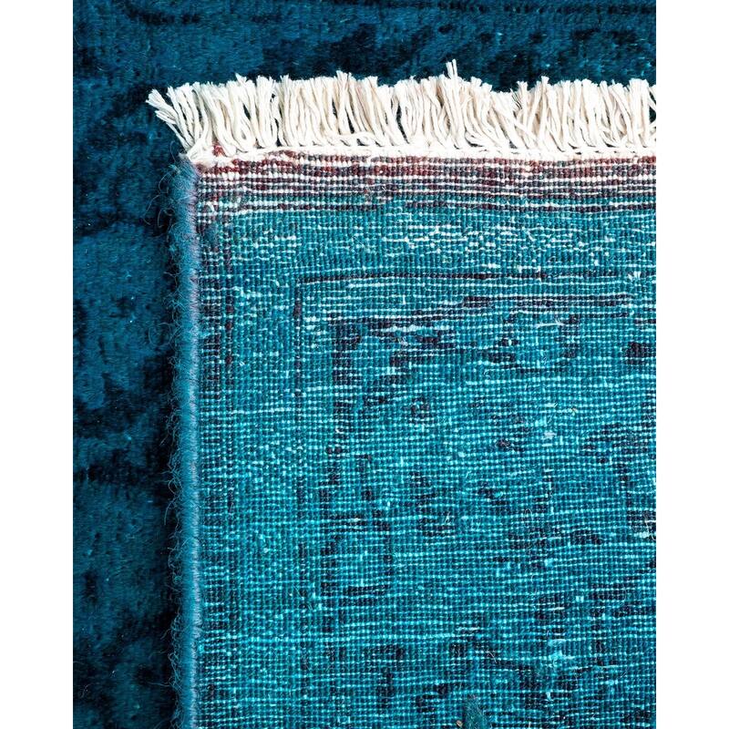 Overton Hand Knotted Wool Vintage Inspired Modern Contemporary Overdyed Blue Runner Rug - 2' 6" x 23' 9"