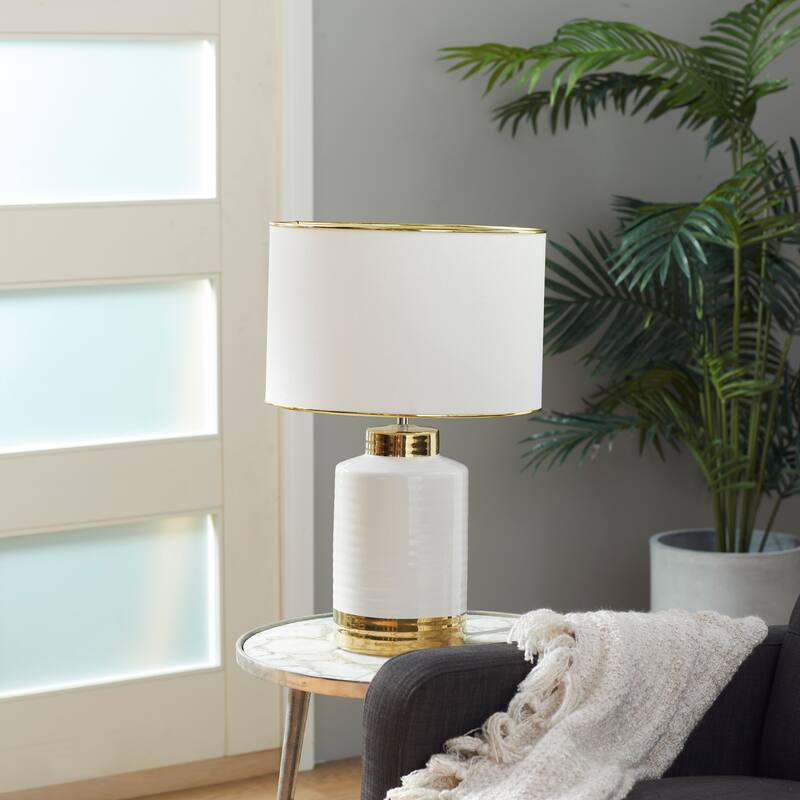 Gold Ceramic Traditional Table Lamp - 15 x 15 x 23 - 15 x 15 x 23 - White