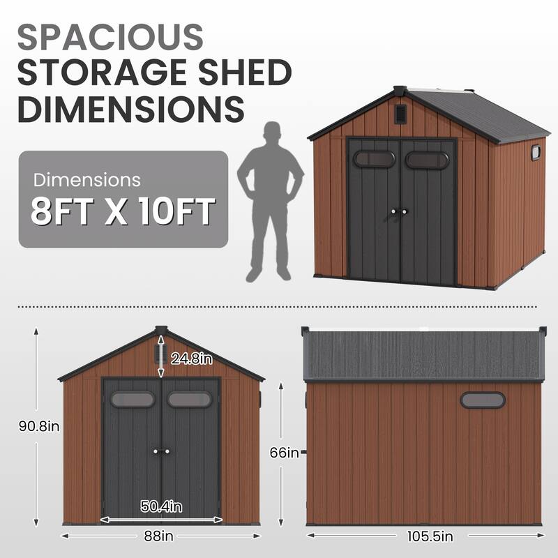 8' x 8' / 8' x 10'/ 8' x 12' Outdoor Storage Shed with Lockable Double Doors for Garden, Backyard, Patio