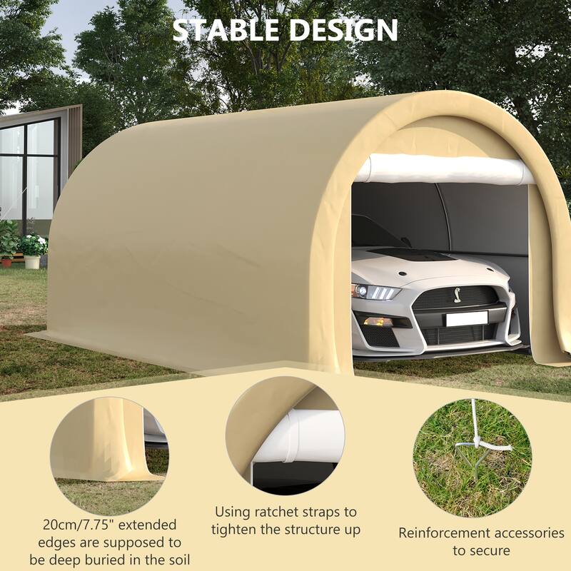 Outsunny 16' x 10' Carport, Heavy Duty Portable Garage / Storage Tent with Large Zippered Door, Anti-UV PE Canopy Cover