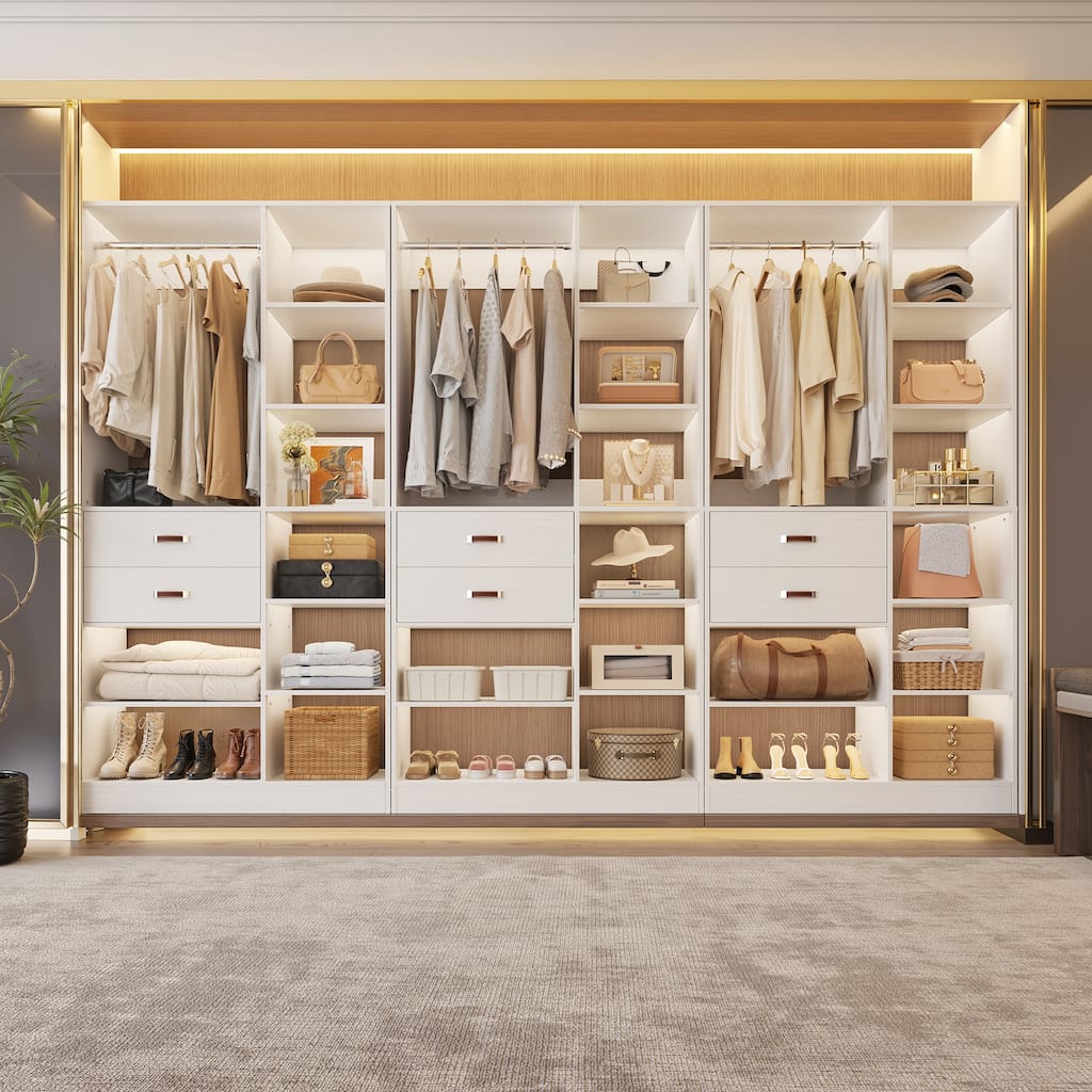40'' Large Closet System with 10 Shelves and 2 Drawers, Freestanding Closet Organizer with Hanging Rods