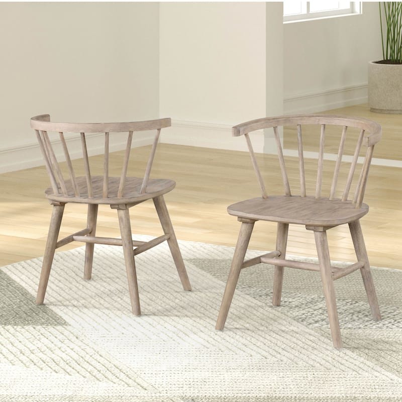 Furniture of America Galgary Mid-Century Modern Rounded Spindle Back Wood Dining Chairs (Set of 2) - Natural Oak